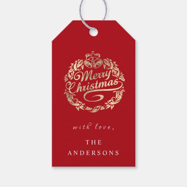 Frohe Weihnachten, um Wreath Royal Red Gold zu nen Geschenkanhänger (Vorderseite)