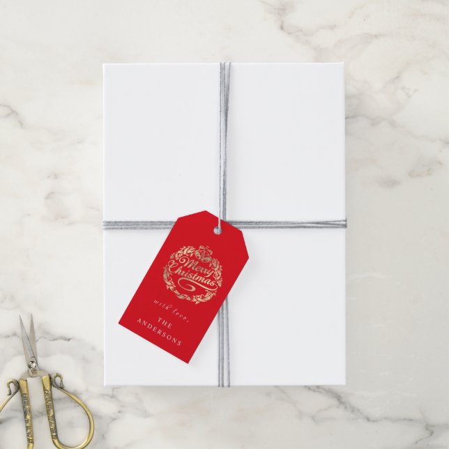 Frohe Weihnachten, um Wreath Royal Red Golden zu n Geschenkanhänger (Mit Garn)