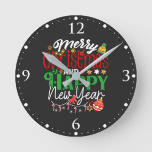 Frohe Weihnachten und ein glückliches neues Jahr Runde Wanduhr