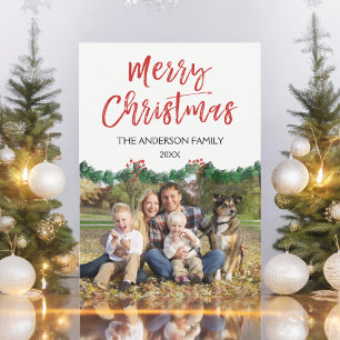 Frohe Weihnachten und Garland Script Foto Card