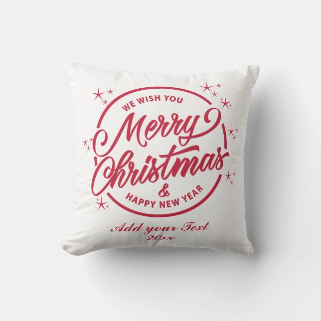 Frohe Weihnachten und Glück für das neue Jahr, rot Kissen (Vorderseite)