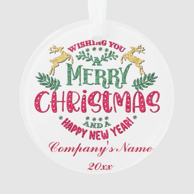 Frohe Weihnachten und Glück für das neue Jahr, rot Ornament (Rückseite)