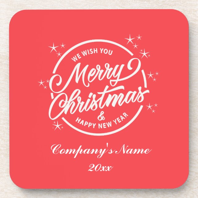 Frohe Weihnachten und Glück für das neue Jahr, wei Getränkeuntersetzer (Vorderseite)