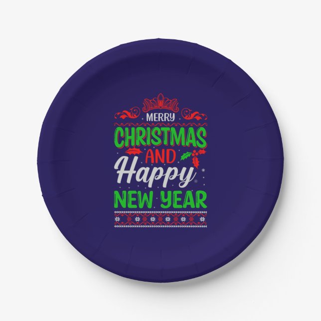 Frohe Weihnachten und Glück im neuen Jahr 61064 Pappteller (Vorderseite)