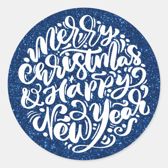 Frohe Weihnachten und Glück Neujahr Blue Glitzer Runder Aufkleber (Vorderseite)