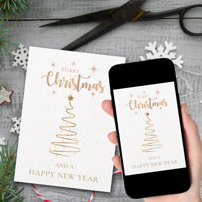 Frohe Weihnachten und glückliche Neujahr Gold Glit (Merry Christmas And Happy New Year Gold Glitter Holiday Card)