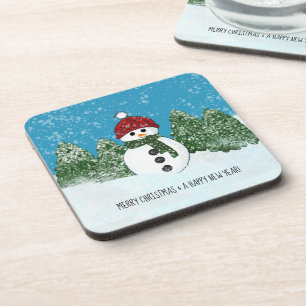 Frohe Weihnachten und glückliche Neujahr Schneeman Getränkeuntersetzer