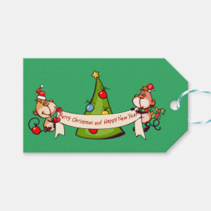 Frohe Weihnachten und glückliche Neujahrsaffen Geschenkanhänger