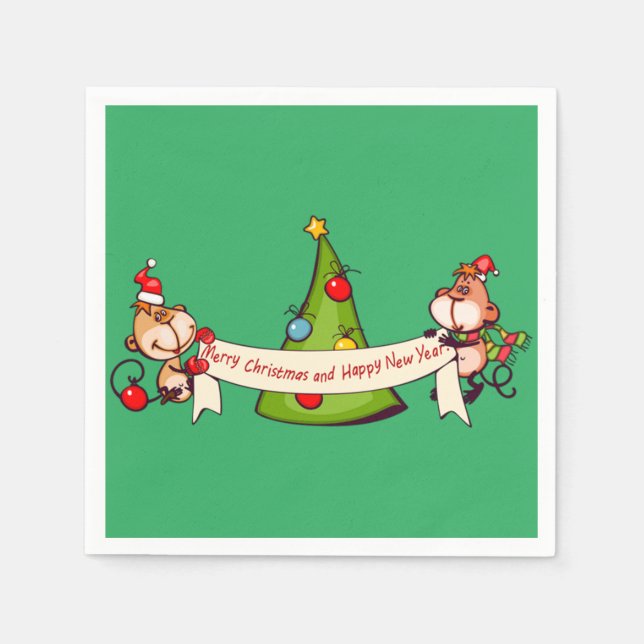 Frohe Weihnachten und glückliche Neujahrsaffen Serviette (Vorderseite)