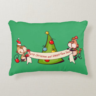 Frohe Weihnachten und glückliche Neujahrsaffen Zierkissen