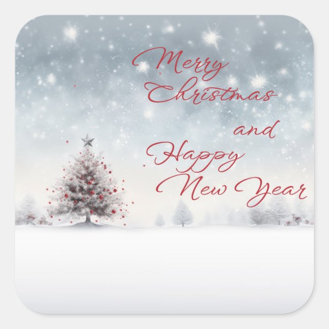 Frohe Weihnachten und glückliche Neujahrsaufkleber Quadratischer Aufkleber (Vorderseite)