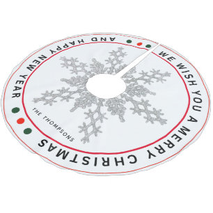Frohe Weihnachten und glückliche Neujahrsschneeflo Polyester Weihnachtsbaumdecke