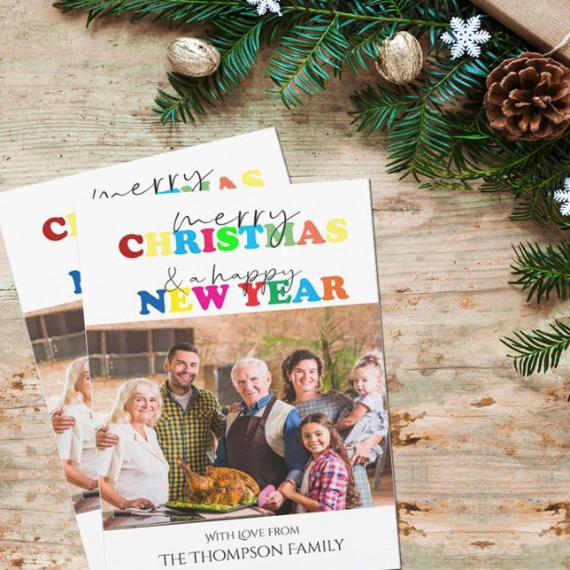 Frohe Weihnachten und glückliches Neues Jahr Foto (Merry Christmas & Happy New Year Photo Holiday Card)