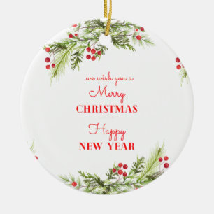 Frohe Weihnachten und glückliches neues Jahr Keramik Ornament
