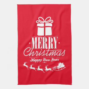 Frohe Weihnachten und glückliches Neues Jahr mit  Geschirrtuch