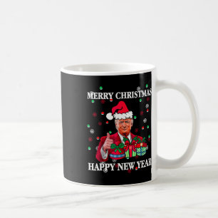 Frohe Weihnachten und glückliches neues Jahr nimmt Kaffeetasse