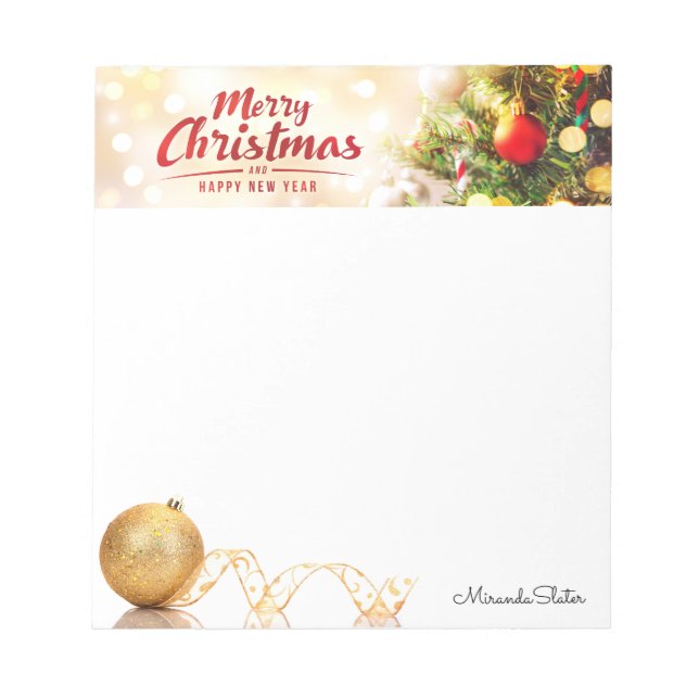 Frohe Weihnachten und glückliches Neues Jahr und G Notizblock (Vorderseite)