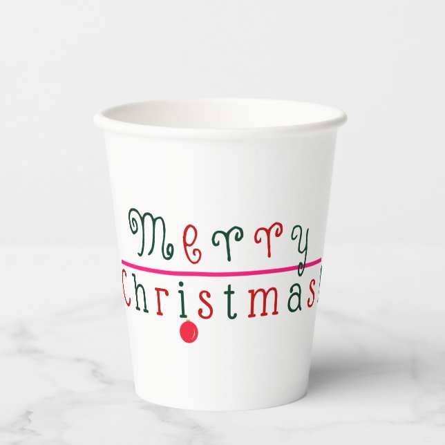 Frohe Weihnachten und hangende Ornamente Pappbecher (Vorderseite)