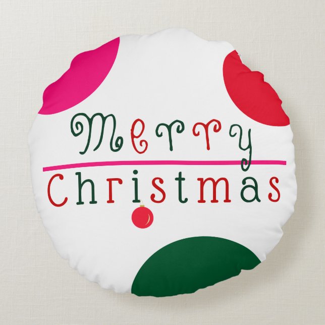Frohe Weihnachten und hangende Ornamente Rundes Kissen (Rückseite)