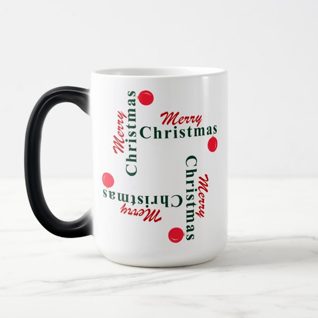 Frohe Weihnachten und hangende Ornamente Verwandlungstasse (Links)