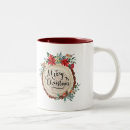 Frohe Weihnachten- und Holzbellen & Blume-Kranz Zweifarbige Tasse