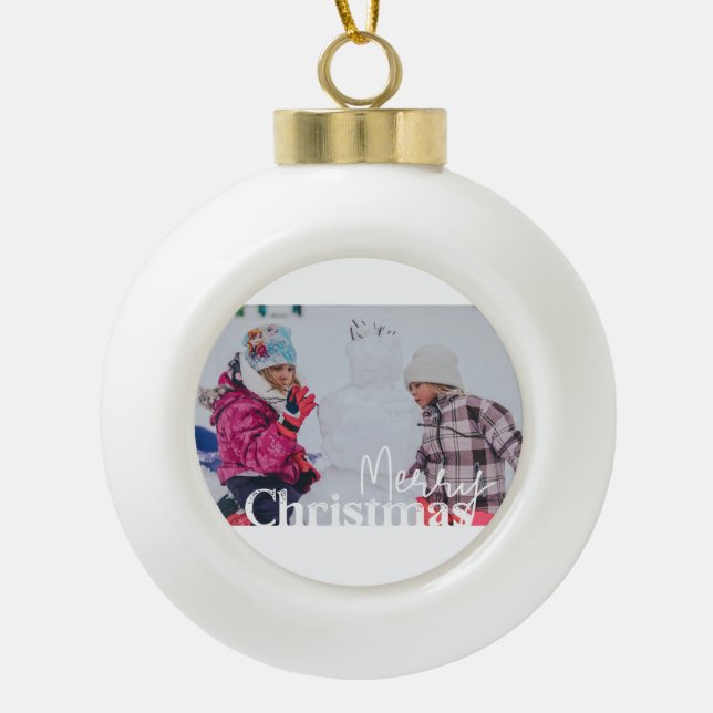 Frohe Weihnachten und Ihr Foto Keramik Kugel-Ornament (Vorderseite)