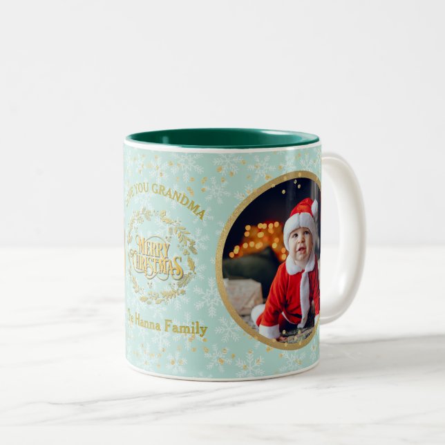 Frohe Weihnachten und Liebe Sie Oma | Zwei Fotos Zweifarbige Tasse (VorderseiteRechts)