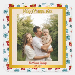 Frohe Weihnachten und Neujahr-Geschenk Hintergrund Quadratischer Aufkleber