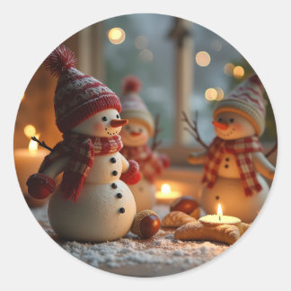 Frohe Weihnachten und niedlicher Schneemann Runder Aufkleber