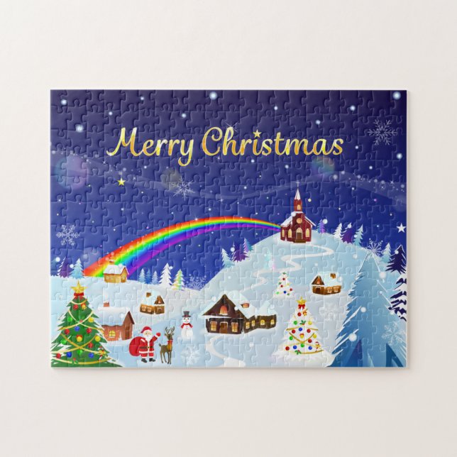 Frohe Weihnachten und Regenbogen Santa (Horizontal)
