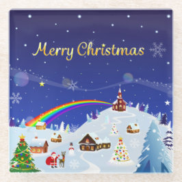 Frohe Weihnachten und Regenbogen Santa Glasuntersetzer