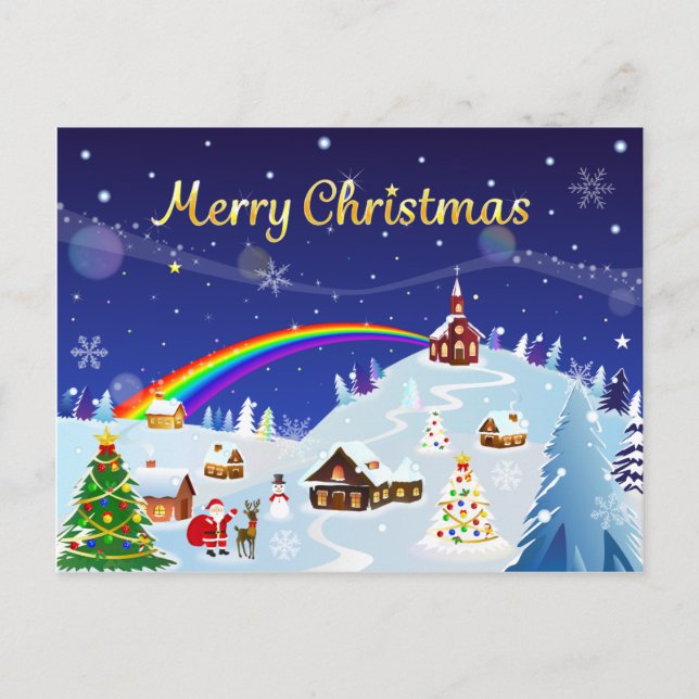 Frohe Weihnachten und Regenbogen Santa Postkarte (Vorderseite)