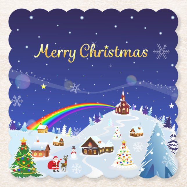 Frohe Weihnachten und Regenbogen Santa Untersetzer (Vorderseite)