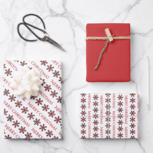 Frohe Weihnachten und Schneeflocken Geschenkpapier Set
