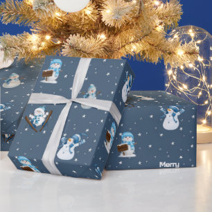 Frohe Weihnachten und Schneemann für 2026 Geschenkpapier