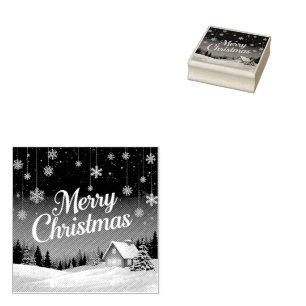 Frohe Weihnachten und Schneeszene Gummistempel