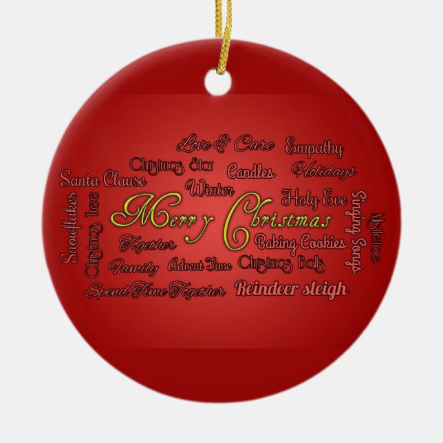Frohe Weihnachten und schöne Redewendungen! Keramik Ornament (Vorne)