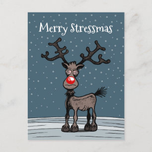 Frohe Weihnachten und Stressmas mit Rudolph Postkarte