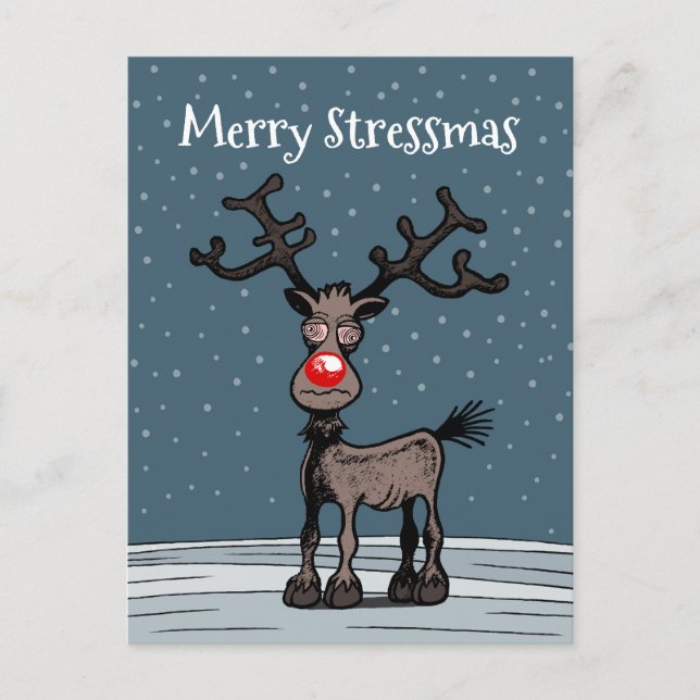 Frohe Weihnachten und Stressmas mit Rudolph Postkarte (Vorderseite)