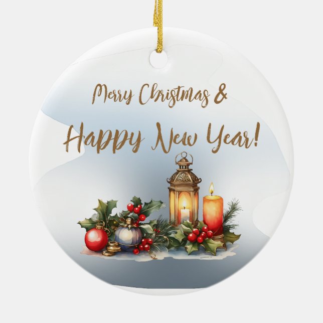 Frohe Weihnachten und viel Glück ins neue Jahr! Keramik Ornament (Hinten)