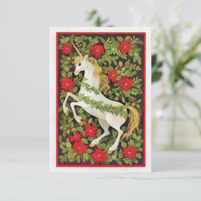 Frohe Weihnachten Unicorn Dankeskarte (Stehend Vorderseite)