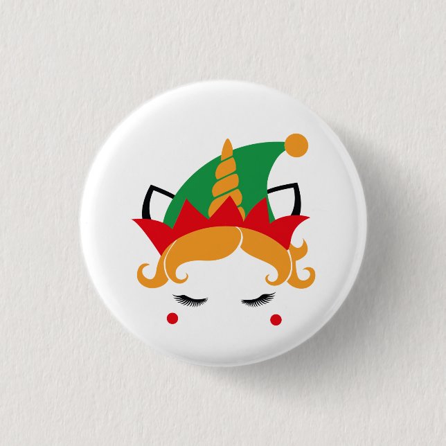 Frohe Weihnachten Unicorn Elf Button (Vorderseite)