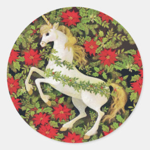 Frohe Weihnachten Unicorn Runder Aufkleber