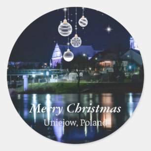 Frohe Weihnachten - Unijow, Lodz, Polen Runder Aufkleber