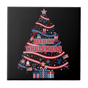 Frohe Weihnachten USA-Flagge Patriotischer Xmas-Ba Fliese