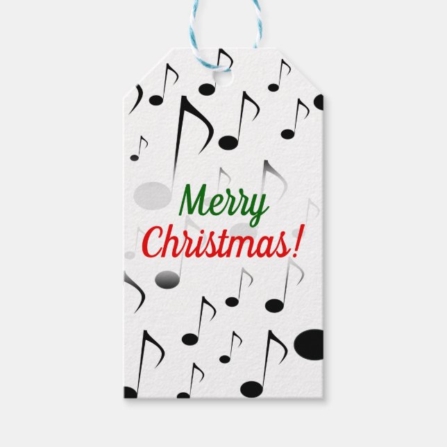 "Frohe Weihnachten!" + Viele musikalische Notizen  Geschenkanhänger (Vorderseite)