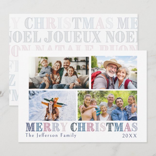 Frohe Weihnachten Vier-Foto-Karte (Vorne/Hinten)