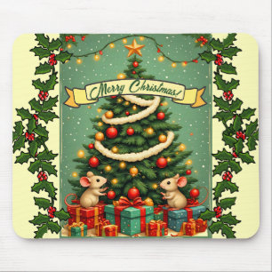 Frohe Weihnachten viktorianischer Baum Rot Grün St Mousepad
