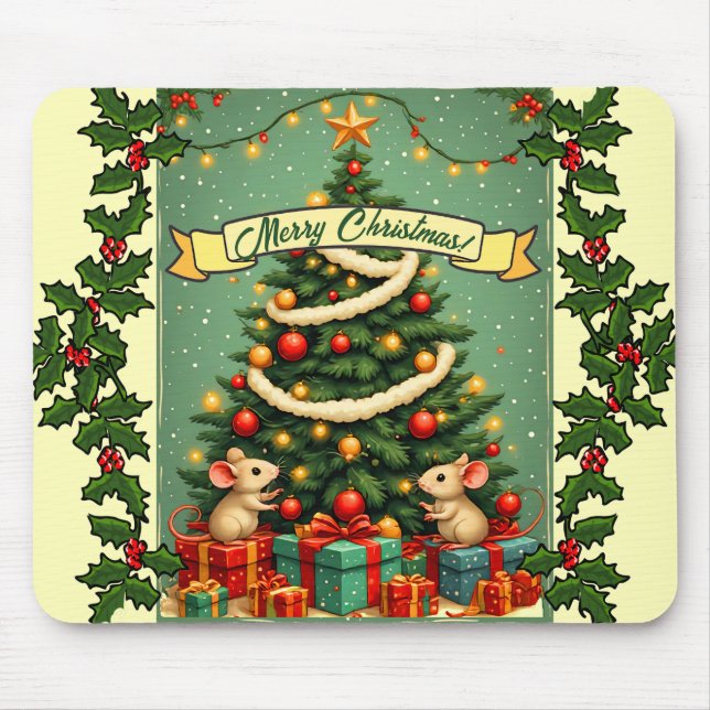 Frohe Weihnachten viktorianischer Baum Rot Grün St Mousepad (Vorne)