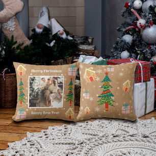 Frohe Weihnachten Vintag Brown Foto Kissen